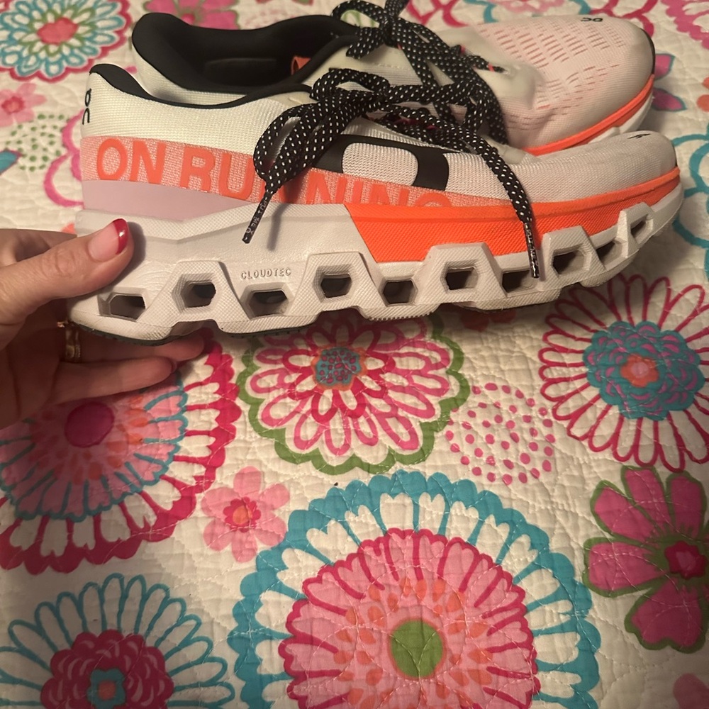 On Cloudmonster 2 White and Orange Athletic Shoes